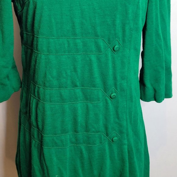 Vintage Dress Green Polyester Shortened Hem with Lace Hem Tape Zip Back - Picture 3 of 9